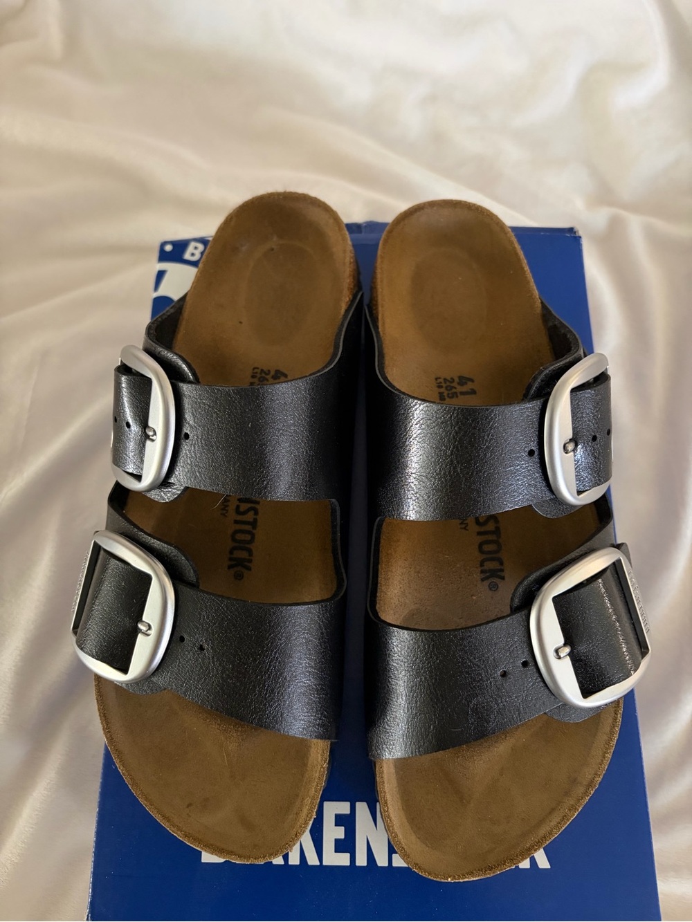 Birkenstock Arizona Black Big Buckle Cork Footbed Slip-On Sandals size 41
